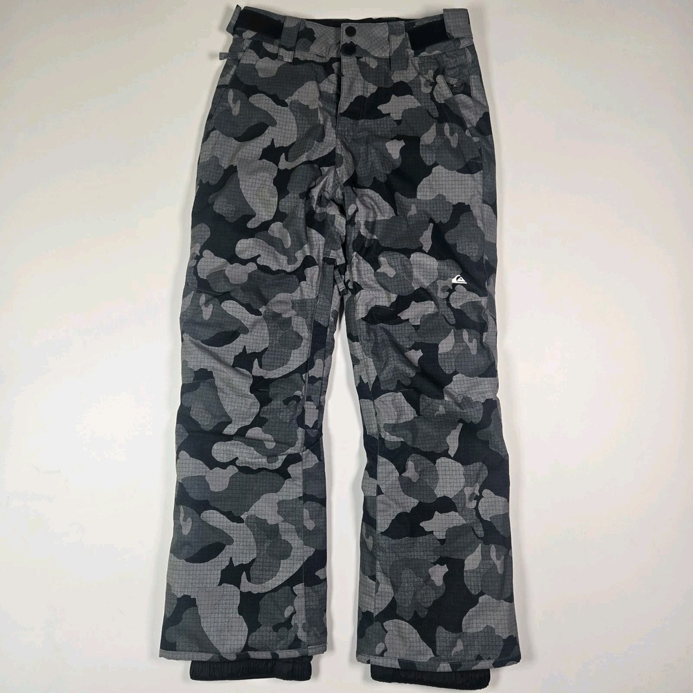 Quiksilver Estate Insulated Youth Snowboard Snow Pant Black Gray Camo Medium 12